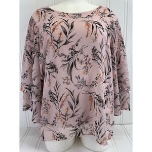 ALYX Pink Floral Blouse Top XL Sheer Bell Sleeve Lined Lightweight Dressy